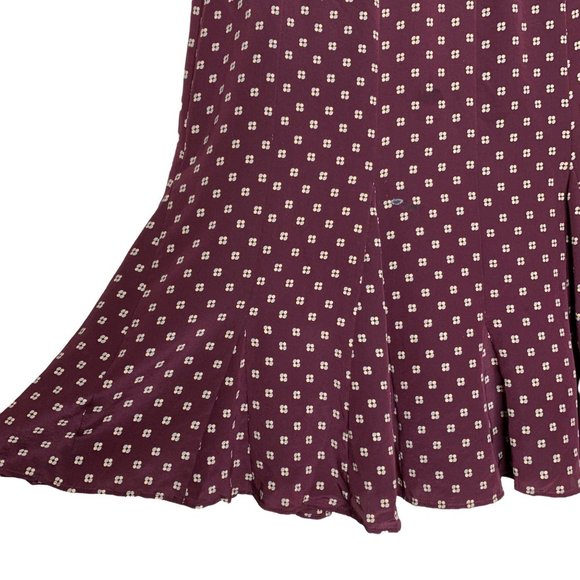 GAP 100% Silk Tulip Skirt Burgundy Khaki Blue Mini Print Classic Size 4 - Picture 2 of 10